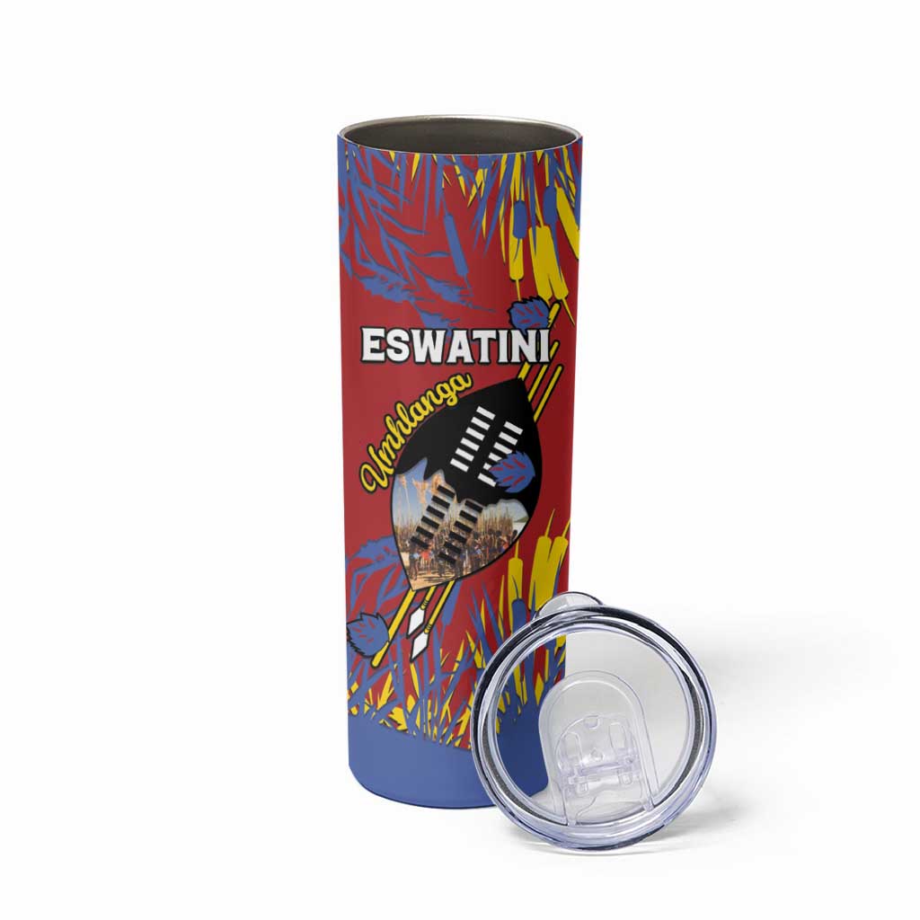 Personalized Eswatini Umhlanga Skinny Tumbler Nguni Shield With Reed - Wonder Print Shop