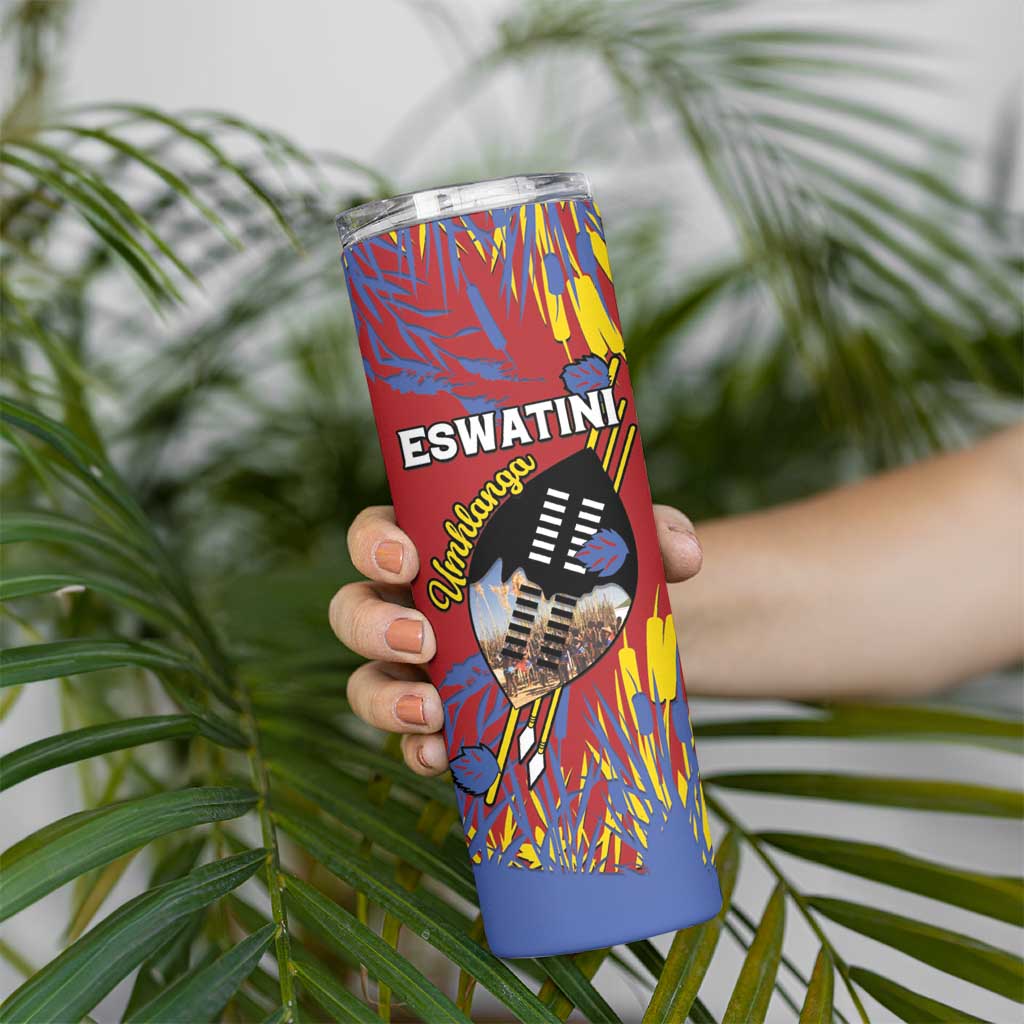 Personalized Eswatini Umhlanga Skinny Tumbler Nguni Shield With Reed - Wonder Print Shop