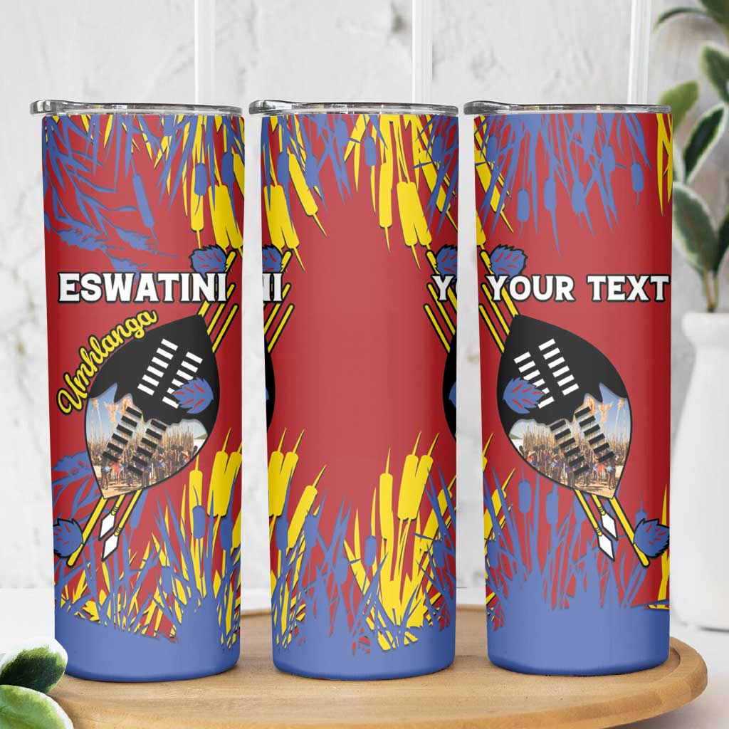 Personalized Eswatini Umhlanga Skinny Tumbler Nguni Shield With Reed - Wonder Print Shop