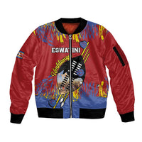 Personalized Eswatini Umhlanga Sleeve Zip Bomber Jacket Nguni Shield With Reed - Wonder Print Shop