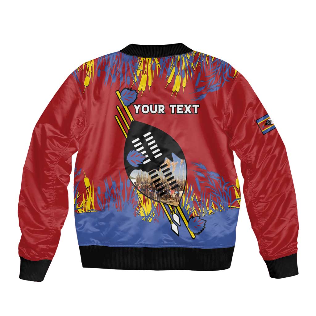 Personalized Eswatini Umhlanga Sleeve Zip Bomber Jacket Nguni Shield With Reed - Wonder Print Shop