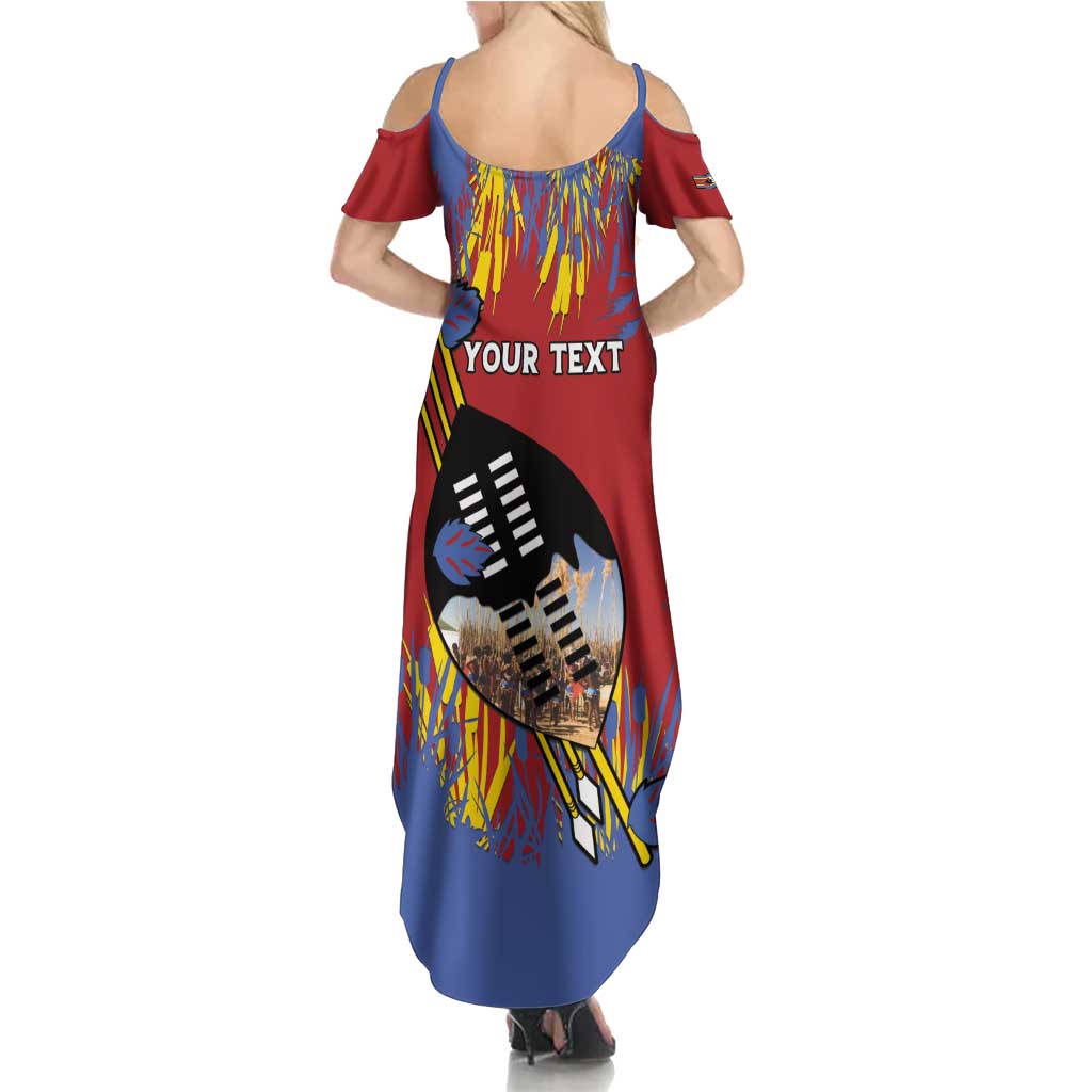 Personalized Eswatini Umhlanga Summer Maxi Dress Nguni Shield With Reed - Wonder Print Shop