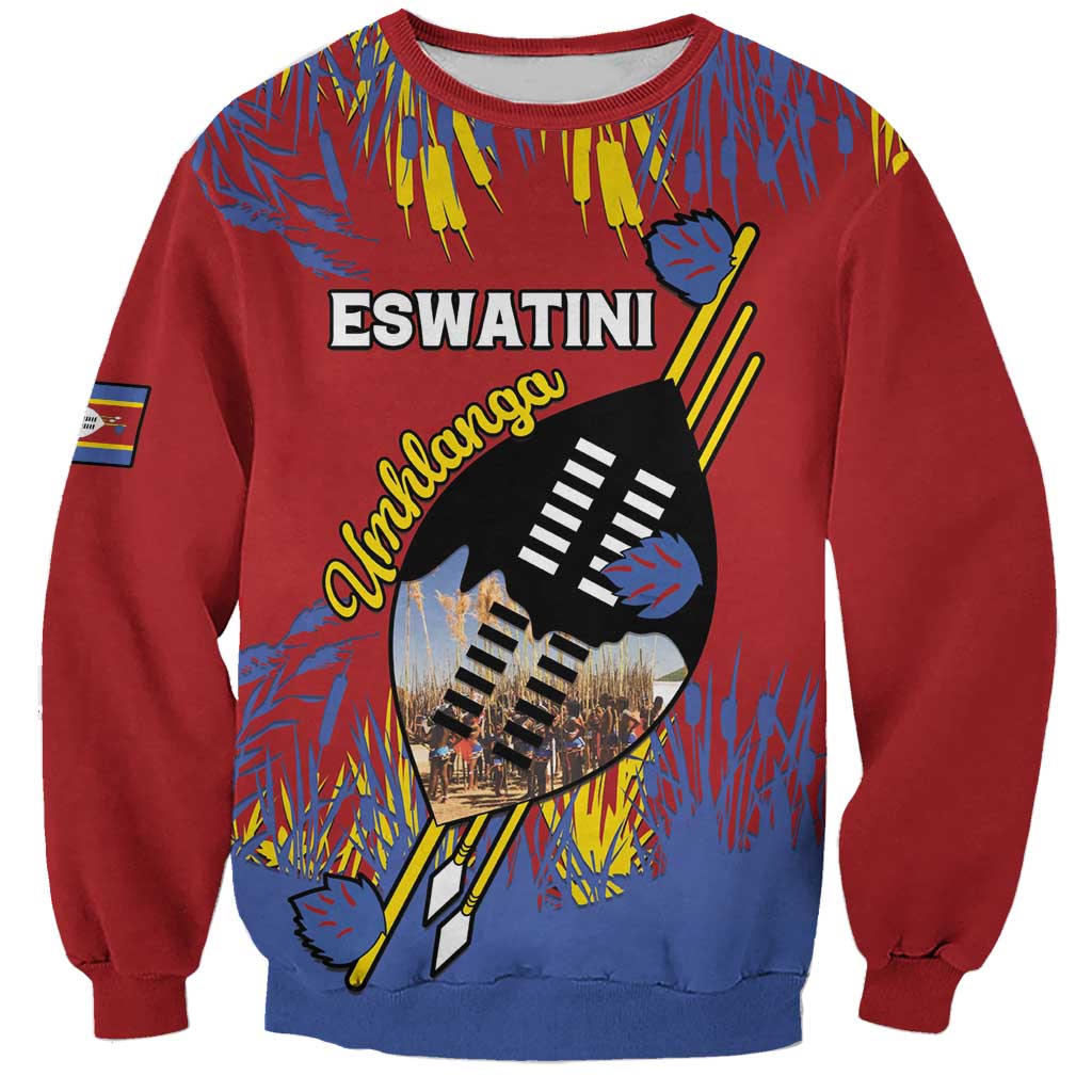 Personalized Eswatini Umhlanga Sweatshirt Nguni Shield With Reed - Wonder Print Shop