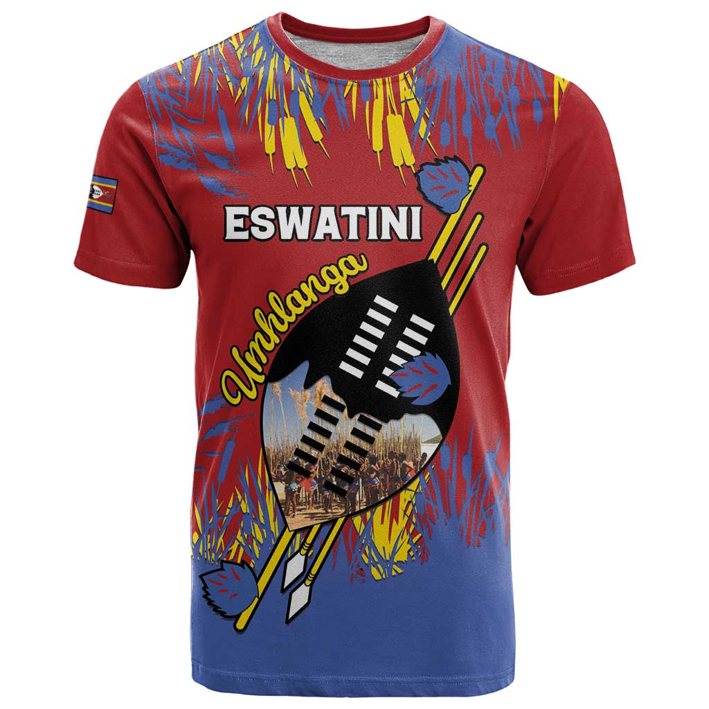 Personalized Eswatini Umhlanga T Shirt Nguni Shield With Reed - Wonder Print Shop