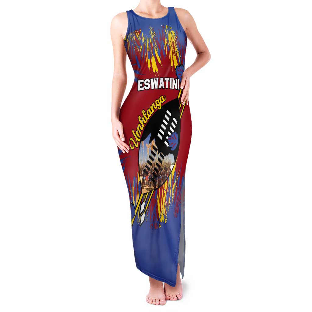 Personalized Eswatini Umhlanga Tank Maxi Dress Nguni Shield With Reed - Wonder Print Shop