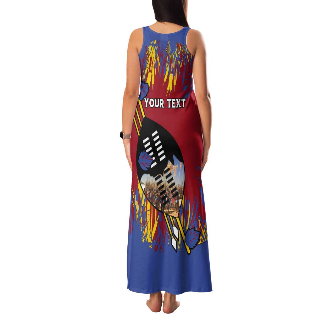 Personalized Eswatini Umhlanga Tank Maxi Dress Nguni Shield With Reed - Wonder Print Shop