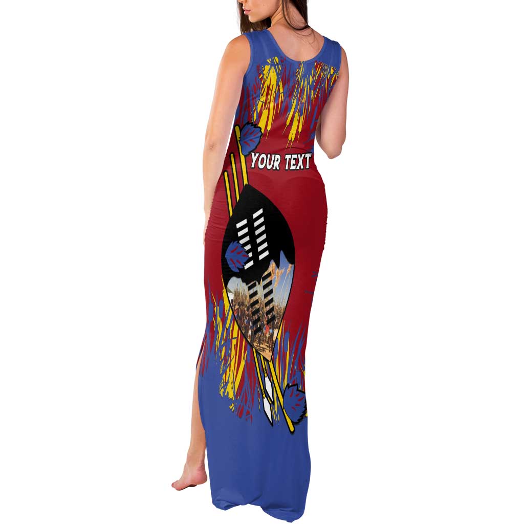 Personalized Eswatini Umhlanga Tank Maxi Dress Nguni Shield With Reed - Wonder Print Shop