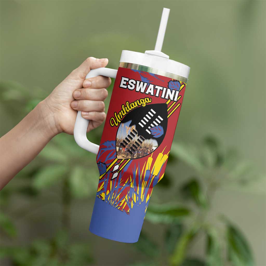 Personalized Eswatini Umhlanga Tumbler With Handle Nguni Shield With Reed - Wonder Print Shop