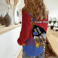 Personalized Eswatini Umhlanga Women Casual Shirt Nguni Shield With Reed - Wonder Print Shop