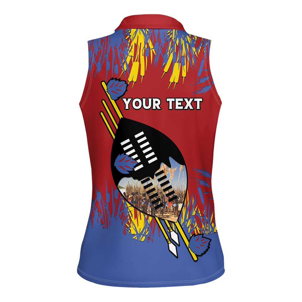 Personalized Eswatini Umhlanga Women Sleeveless Polo Shirt Nguni Shield With Reed - Wonder Print Shop