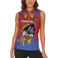 Personalized Eswatini Umhlanga Women Sleeveless Polo Shirt Nguni Shield With Reed - Wonder Print Shop