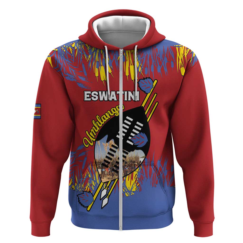 Personalized Eswatini Umhlanga Zip Hoodie Nguni Shield With Reed - Wonder Print Shop