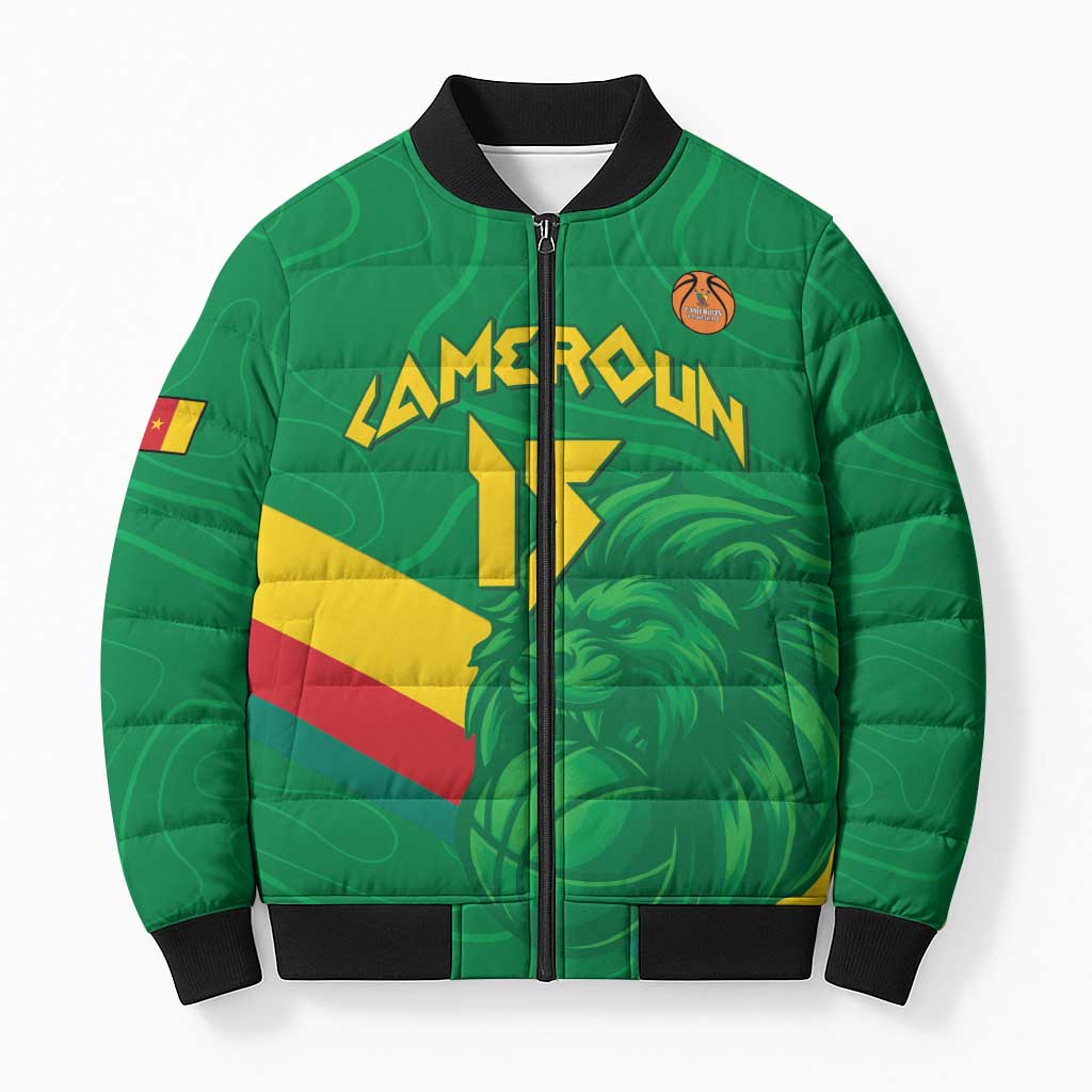 Custom Cameroon Basketball Bomber Puffer Jacket Go Champions Indomitable Lions - Wonder Print Shop