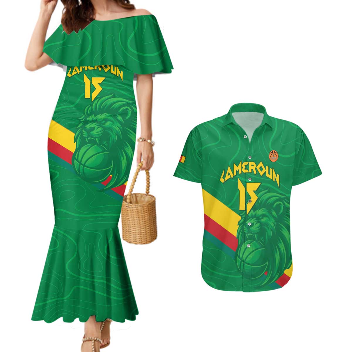Custom Cameroon Basketball Couples Matching Mermaid Dress and Hawaiian Shirt Go Champions Indomitable Lions - Wonder Print Shop