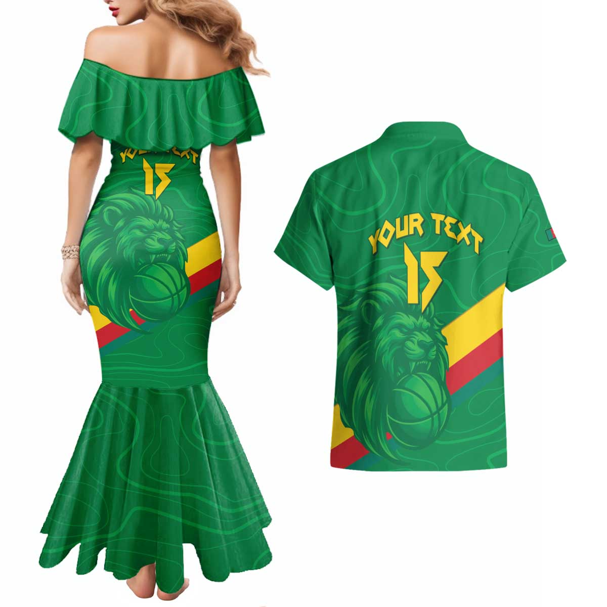 Custom Cameroon Basketball Couples Matching Mermaid Dress and Hawaiian Shirt Go Champions Indomitable Lions - Wonder Print Shop