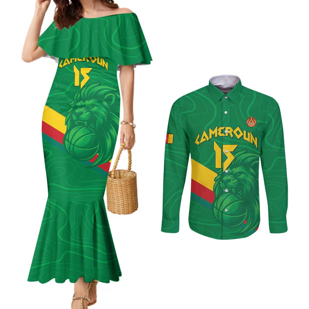 Custom Cameroon Basketball Couples Matching Mermaid Dress and Long Sleeve Button Shirt Go Champions Indomitable Lions - Wonder Print Shop