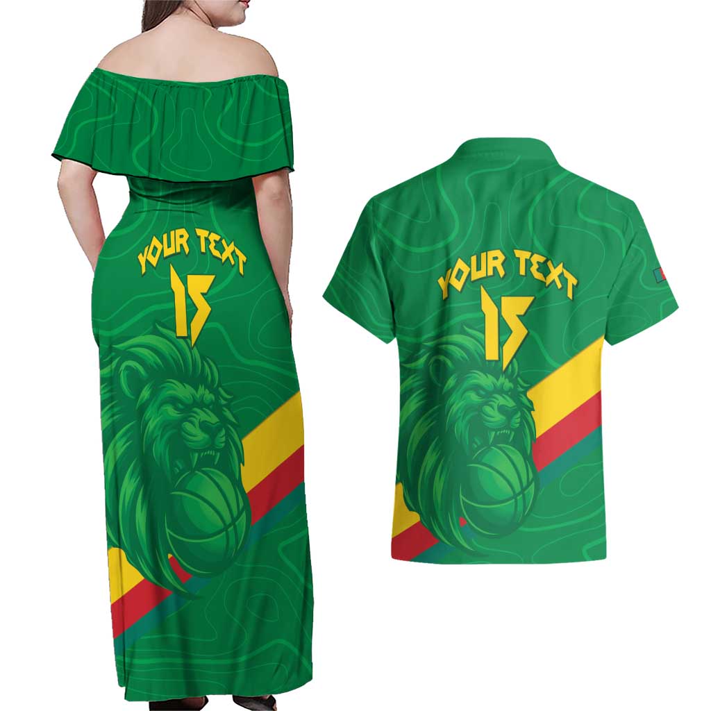 Custom Cameroon Basketball Couples Matching Off Shoulder Maxi Dress and Hawaiian Shirt Go Champions Indomitable Lions - Wonder Print Shop