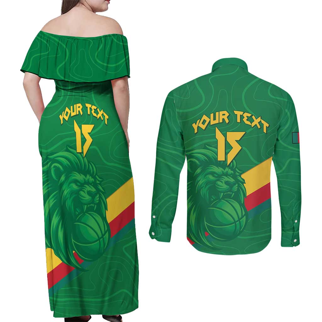 Custom Cameroon Basketball Couples Matching Off Shoulder Maxi Dress and Long Sleeve Button Shirt Go Champions Indomitable Lions - Wonder Print Shop