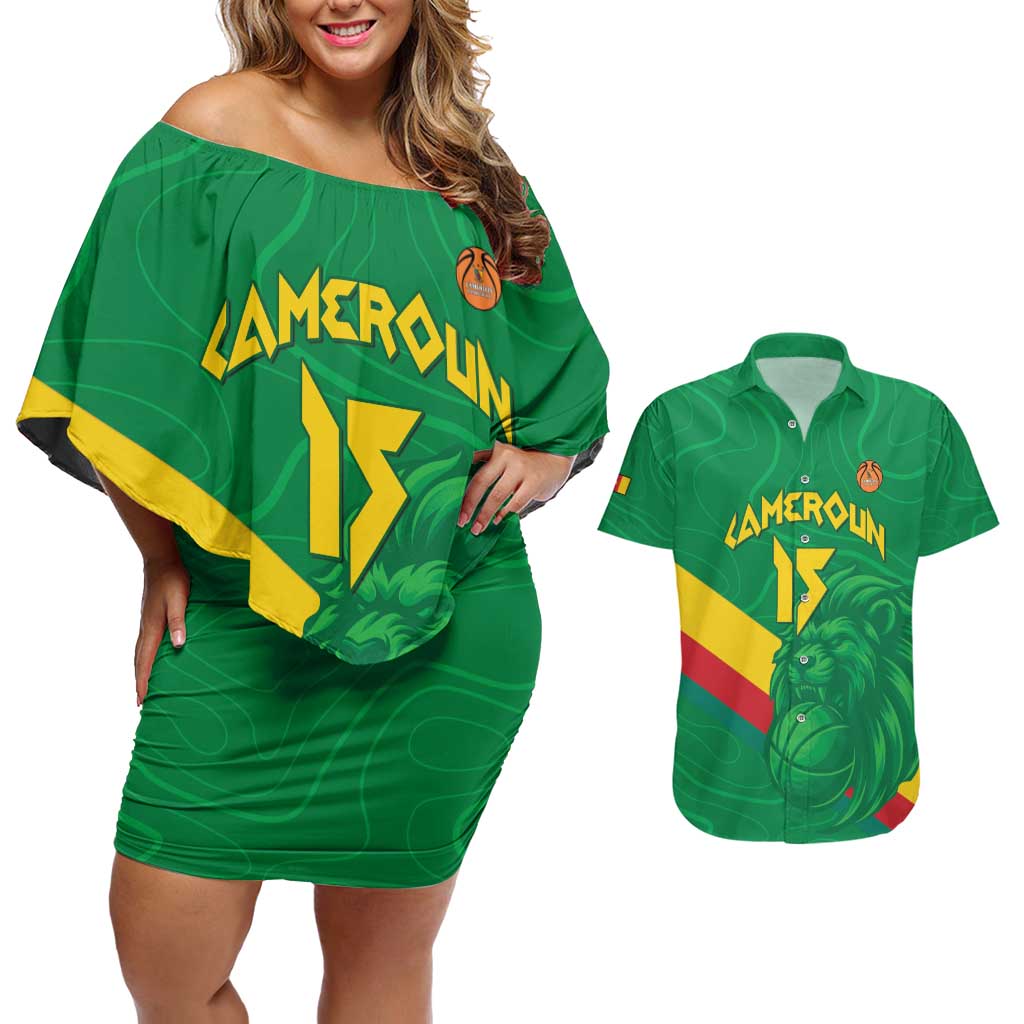 Custom Cameroon Basketball Couples Matching Off Shoulder Short Dress and Hawaiian Shirt Go Champions Indomitable Lions - Wonder Print Shop