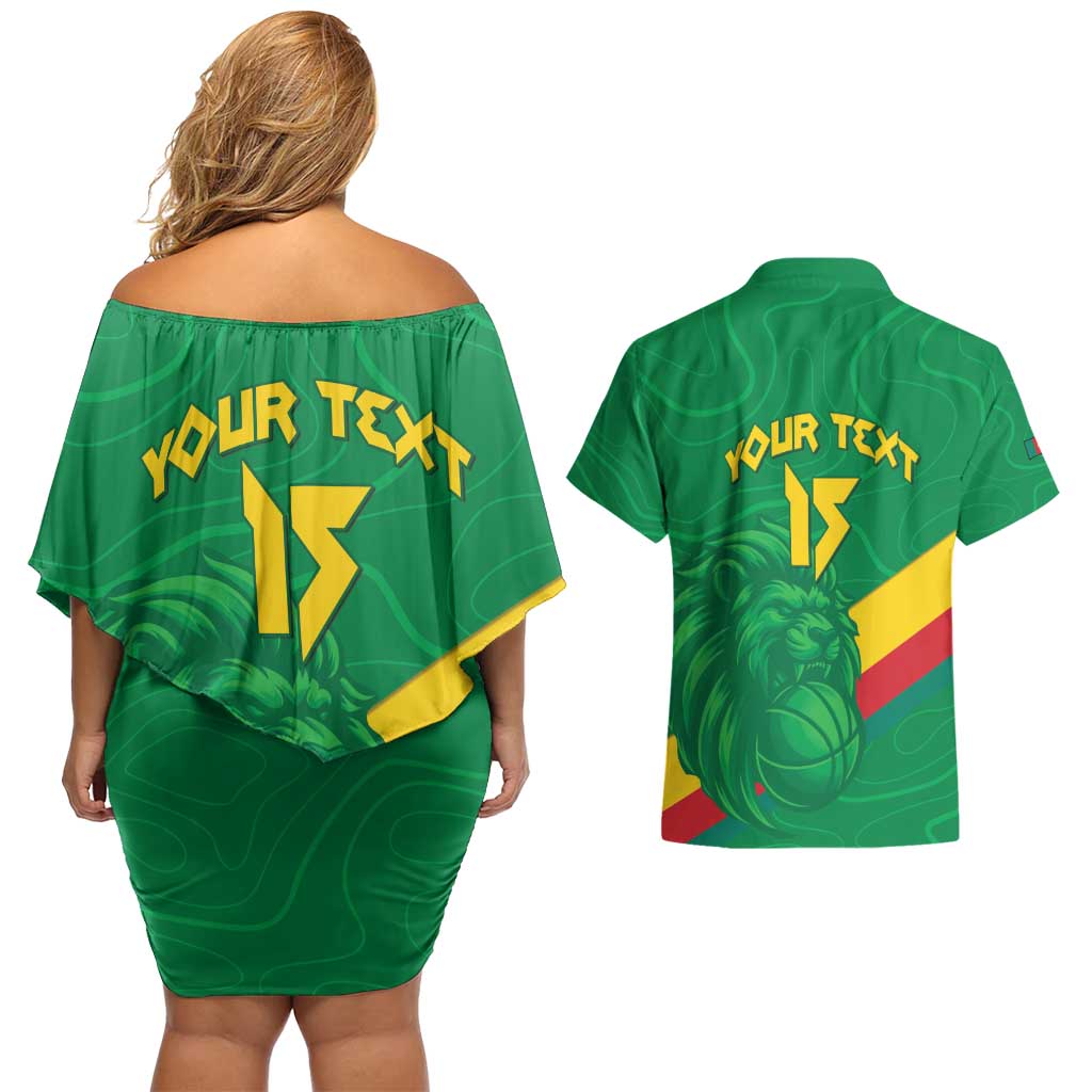 Custom Cameroon Basketball Couples Matching Off Shoulder Short Dress and Hawaiian Shirt Go Champions Indomitable Lions - Wonder Print Shop