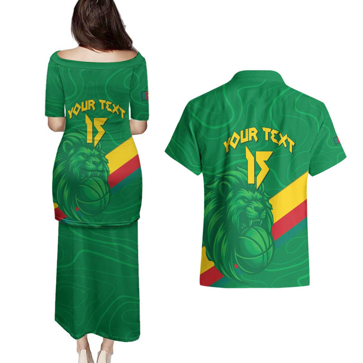 Custom Cameroon Basketball Couples Matching Puletasi and Hawaiian Shirt Go Champions Indomitable Lions - Wonder Print Shop