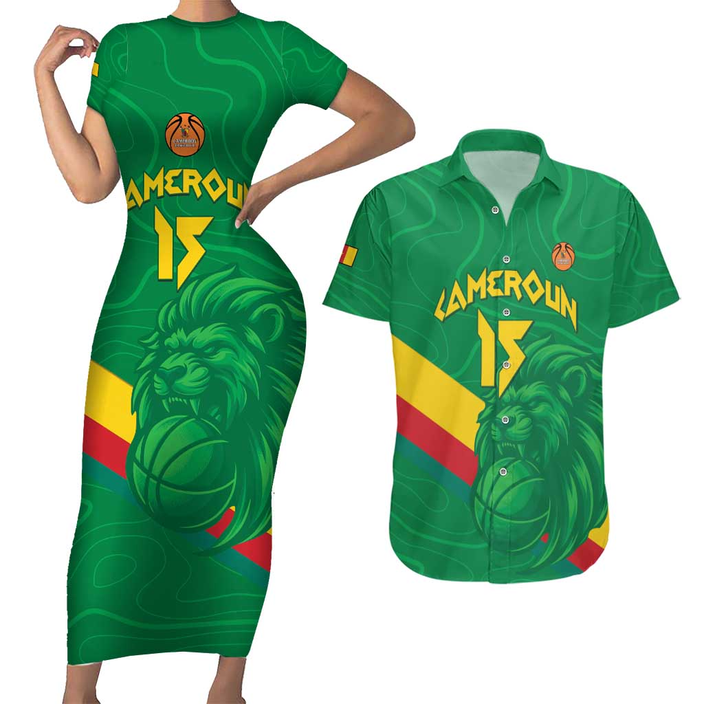Custom Cameroon Basketball Couples Matching Short Sleeve Bodycon Dress and Hawaiian Shirt Go Champions Indomitable Lions - Wonder Print Shop
