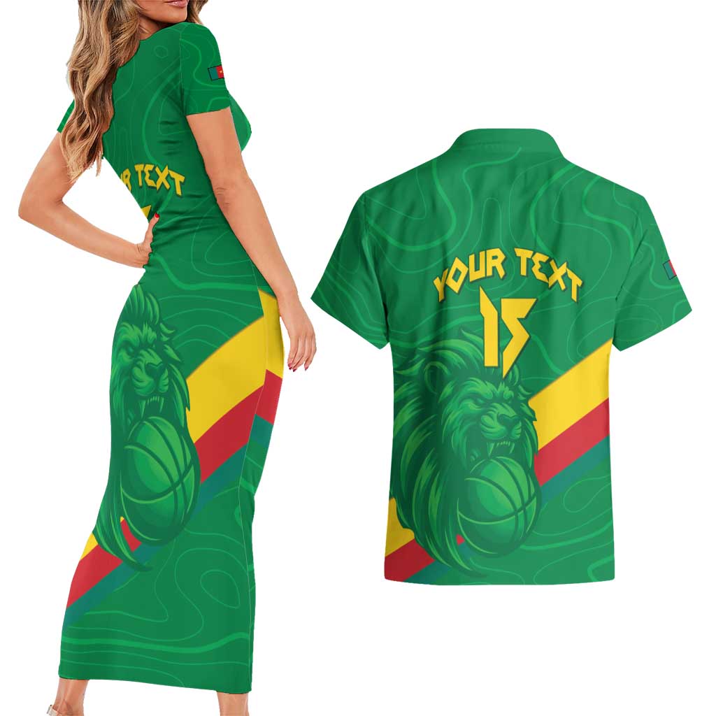 Custom Cameroon Basketball Couples Matching Short Sleeve Bodycon Dress and Hawaiian Shirt Go Champions Indomitable Lions - Wonder Print Shop