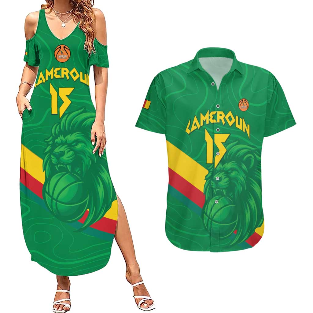 Custom Cameroon Basketball Couples Matching Summer Maxi Dress and Hawaiian Shirt Go Champions Indomitable Lions - Wonder Print Shop