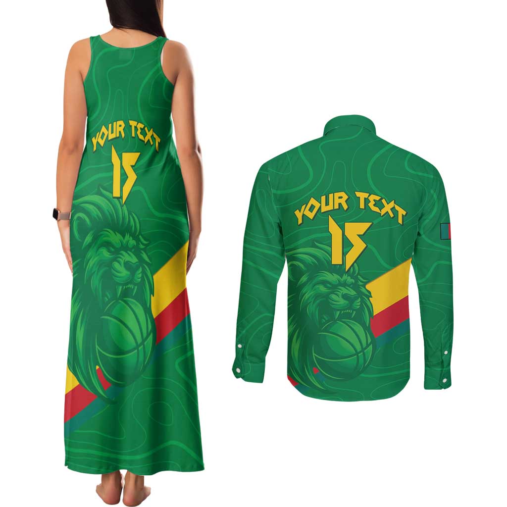 Custom Cameroon Basketball Couples Matching Tank Maxi Dress and Long Sleeve Button Shirt Go Champions Indomitable Lions - Wonder Print Shop
