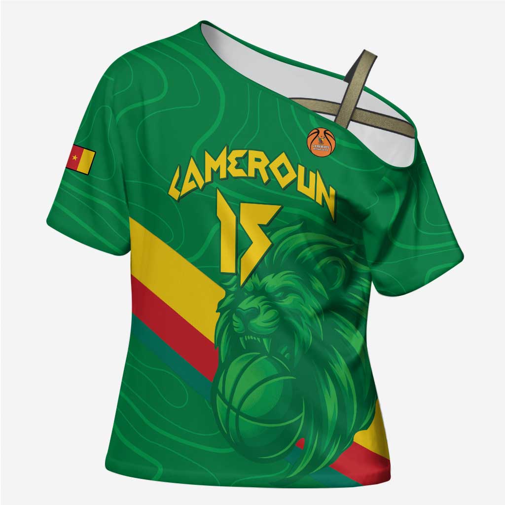 Custom Cameroon Basketball Cross Shoulder Shirt Go Champions Indomitable Lions - Wonder Print Shop