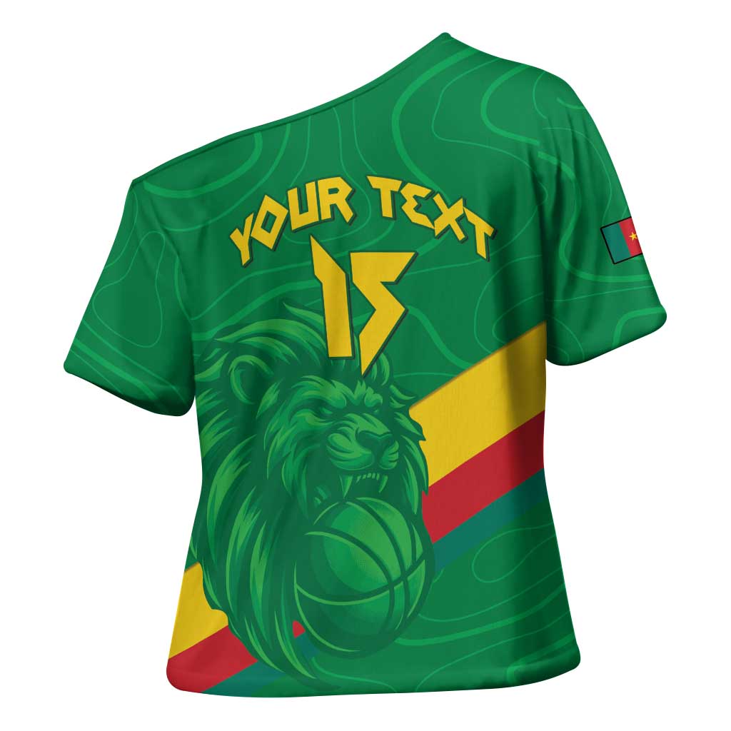 Custom Cameroon Basketball Cross Shoulder Shirt Go Champions Indomitable Lions - Wonder Print Shop