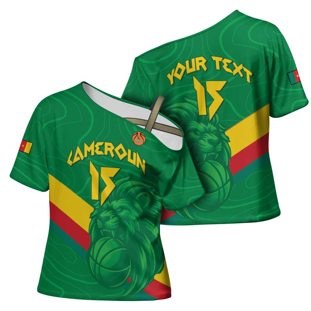 Custom Cameroon Basketball Cross Shoulder Shirt Go Champions Indomitable Lions - Wonder Print Shop