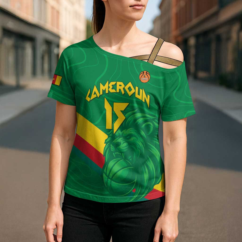 Custom Cameroon Basketball Cross Shoulder Shirt Go Champions Indomitable Lions - Wonder Print Shop