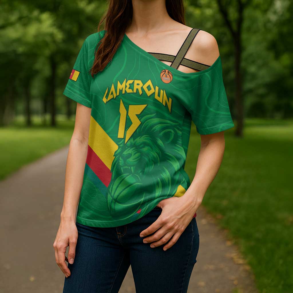 Custom Cameroon Basketball Cross Shoulder Shirt Go Champions Indomitable Lions - Wonder Print Shop