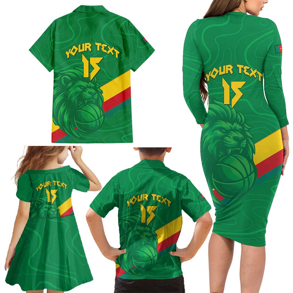Custom Cameroon Basketball Family Matching Long Sleeve Bodycon Dress and Hawaiian Shirt Go Champions Indomitable Lions - Wonder Print Shop