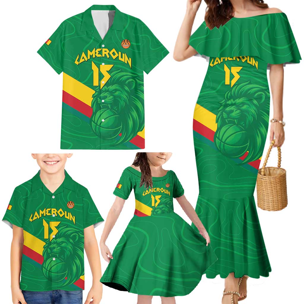 Custom Cameroon Basketball Family Matching Mermaid Dress and Hawaiian Shirt Go Champions Indomitable Lions - Wonder Print Shop