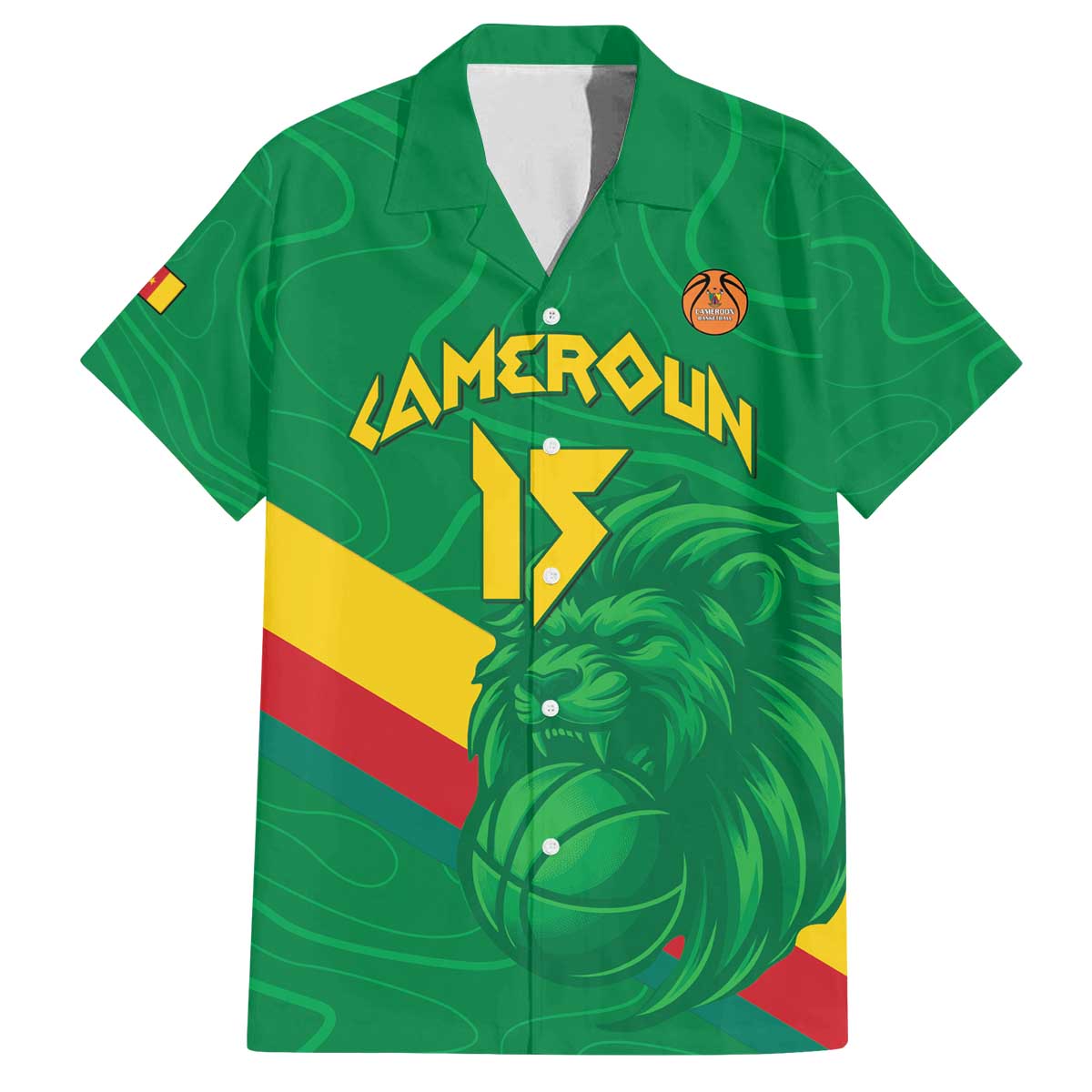 Custom Cameroon Basketball Family Matching Off The Shoulder Long Sleeve Dress and Hawaiian Shirt Go Champions Indomitable Lions - Wonder Print Shop