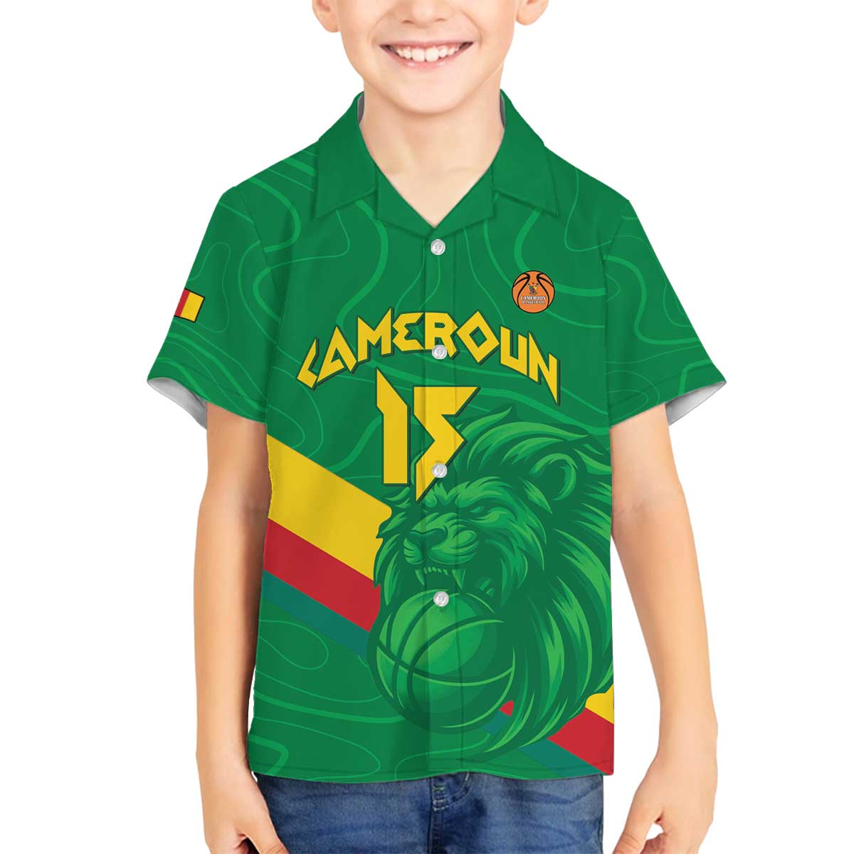Custom Cameroon Basketball Family Matching Off The Shoulder Long Sleeve Dress and Hawaiian Shirt Go Champions Indomitable Lions - Wonder Print Shop