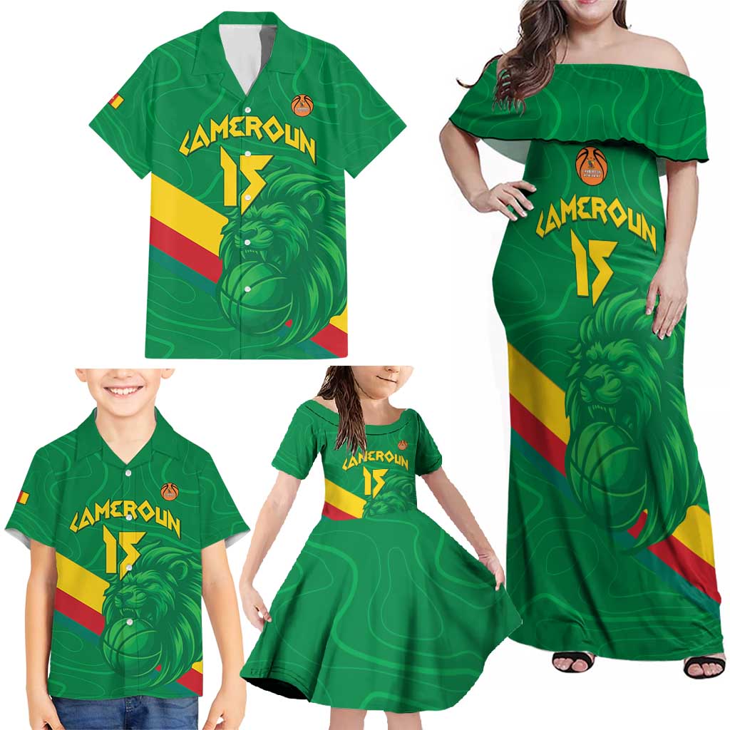 Custom Cameroon Basketball Family Matching Off Shoulder Maxi Dress and Hawaiian Shirt Go Champions Indomitable Lions - Wonder Print Shop