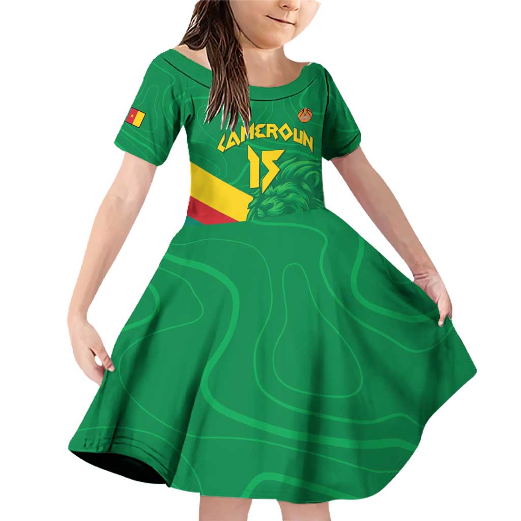 Custom Cameroon Basketball Family Matching Off Shoulder Short Dress and Hawaiian Shirt Go Champions Indomitable Lions - Wonder Print Shop