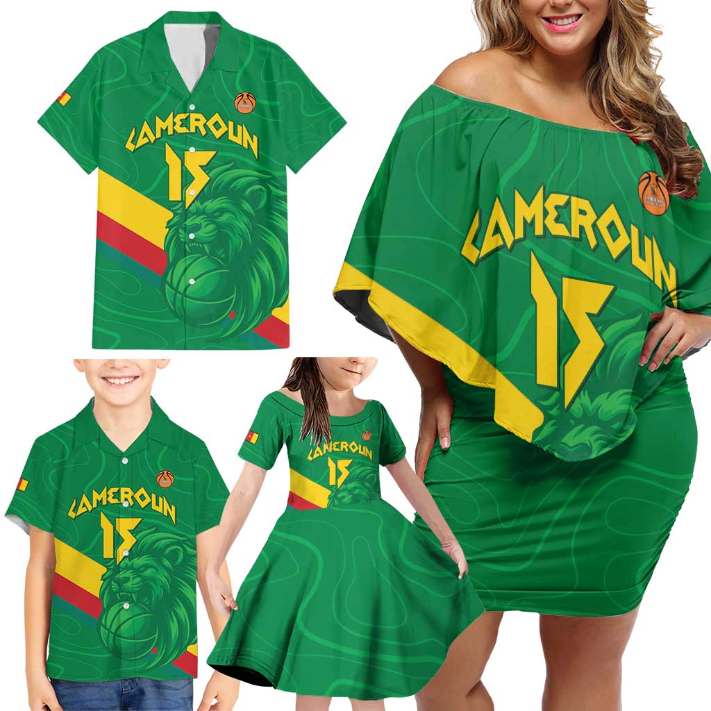 Custom Cameroon Basketball Family Matching Off Shoulder Short Dress and Hawaiian Shirt Go Champions Indomitable Lions - Wonder Print Shop