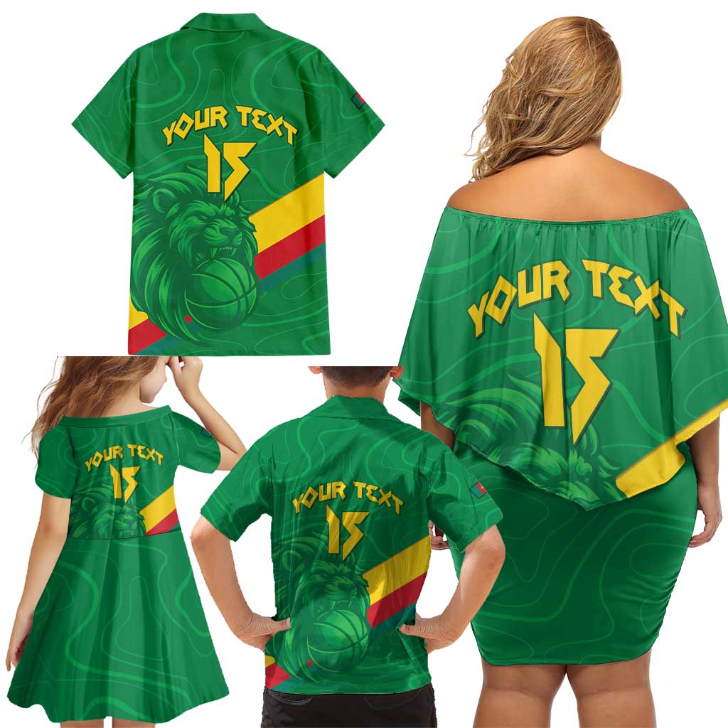 Custom Cameroon Basketball Family Matching Off Shoulder Short Dress and Hawaiian Shirt Go Champions Indomitable Lions - Wonder Print Shop