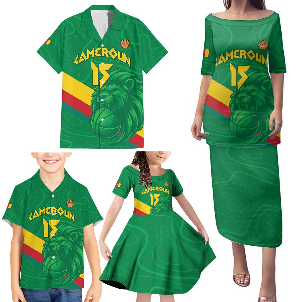 Custom Cameroon Basketball Family Matching Puletasi and Hawaiian Shirt Go Champions Indomitable Lions - Wonder Print Shop