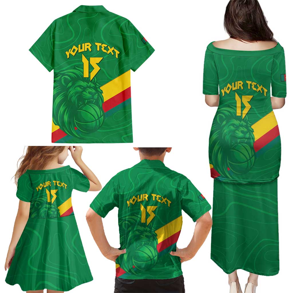 Custom Cameroon Basketball Family Matching Puletasi and Hawaiian Shirt Go Champions Indomitable Lions - Wonder Print Shop