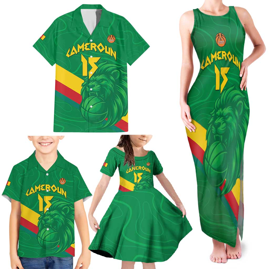 Custom Cameroon Basketball Family Matching Tank Maxi Dress and Hawaiian Shirt Go Champions Indomitable Lions - Wonder Print Shop