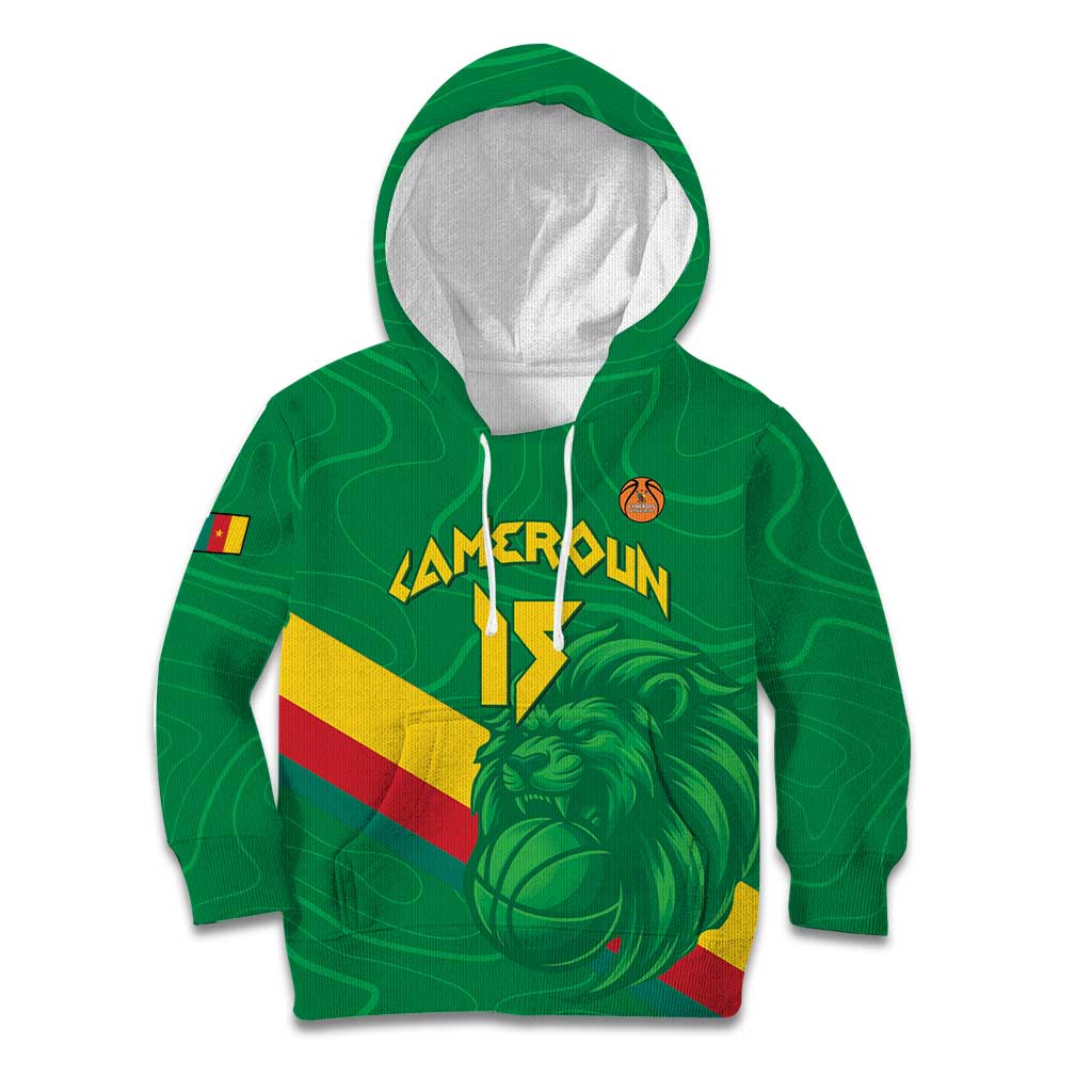 Custom Cameroon Basketball Kid Hoodie Go Champions Indomitable Lions - Wonder Print Shop