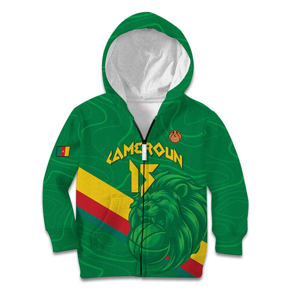 Custom Cameroon Basketball Kid Hoodie Go Champions Indomitable Lions - Wonder Print Shop