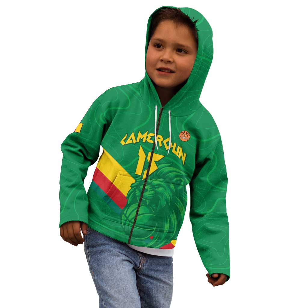 Custom Cameroon Basketball Kid Hoodie Go Champions Indomitable Lions - Wonder Print Shop
