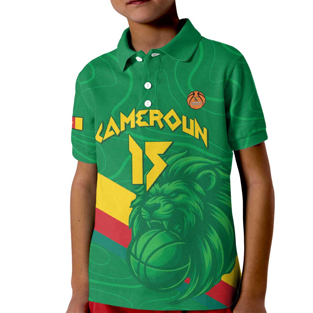 Custom Cameroon Basketball Kid Polo Shirt Go Champions Indomitable Lions - Wonder Print Shop