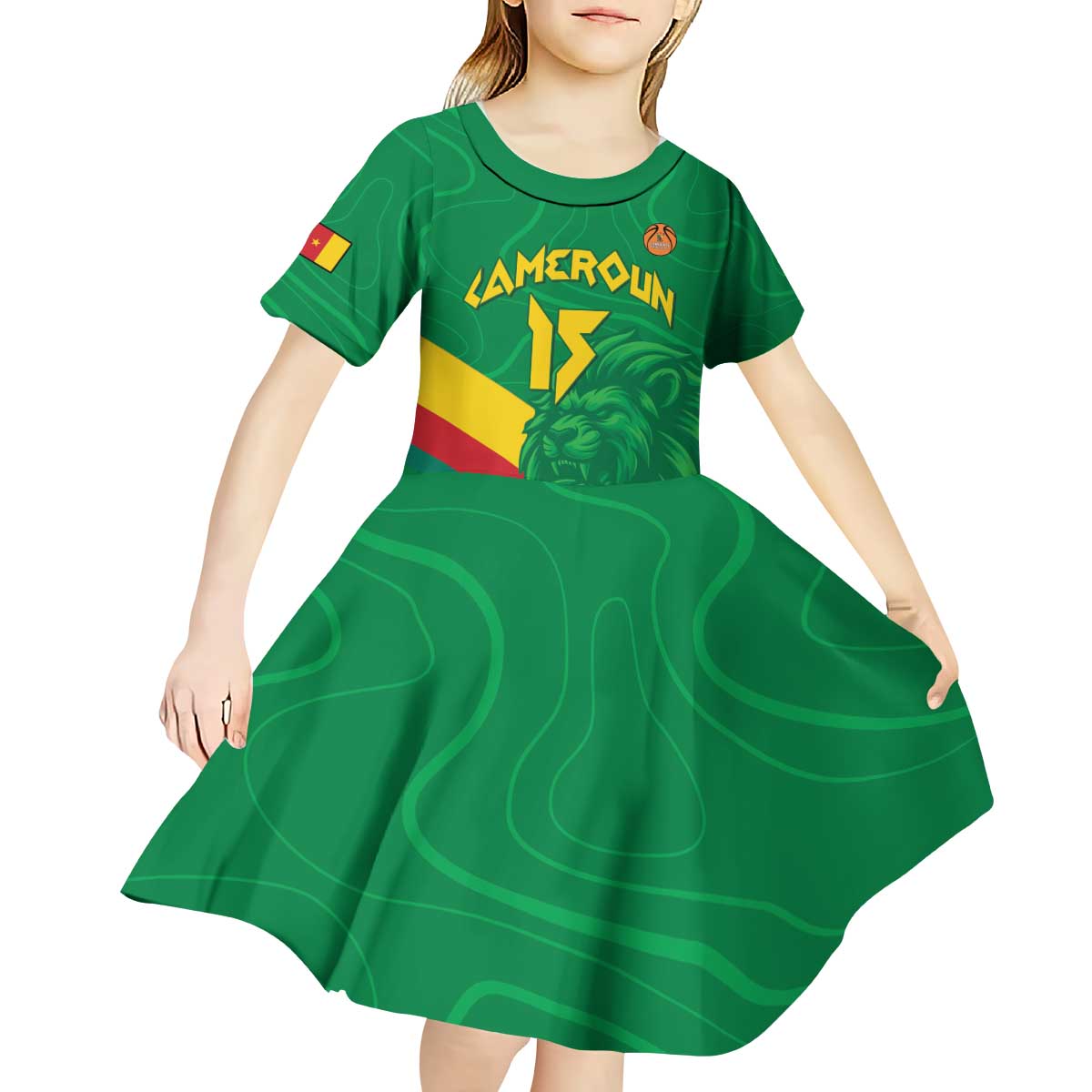 Custom Cameroon Basketball Kid Short Sleeve Dress Go Champions Indomitable Lions - Wonder Print Shop